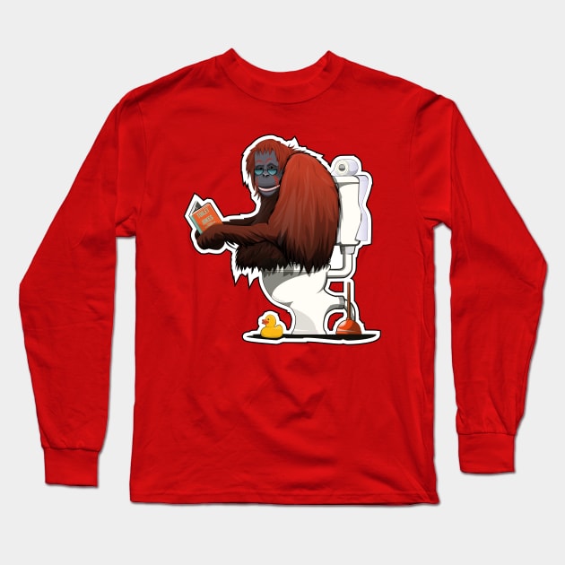 Orangutan on the Toilet Long Sleeve T-Shirt by InTheWashroom